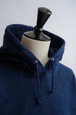Load image into Gallery viewer, Knit Denim Pop Hoodie, Long Sleeve, Indigo, Made in Japan, Aging Pattern, Indigo Sweat Pop Hoodie 

