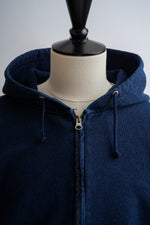 画像をギャラリービューアに読み込む, Knit Denim Zip Hoodie パーカー フーディ インディゴ 日本製 国産 経年変化 長袖 インディゴスウェットジップフードパーカ
